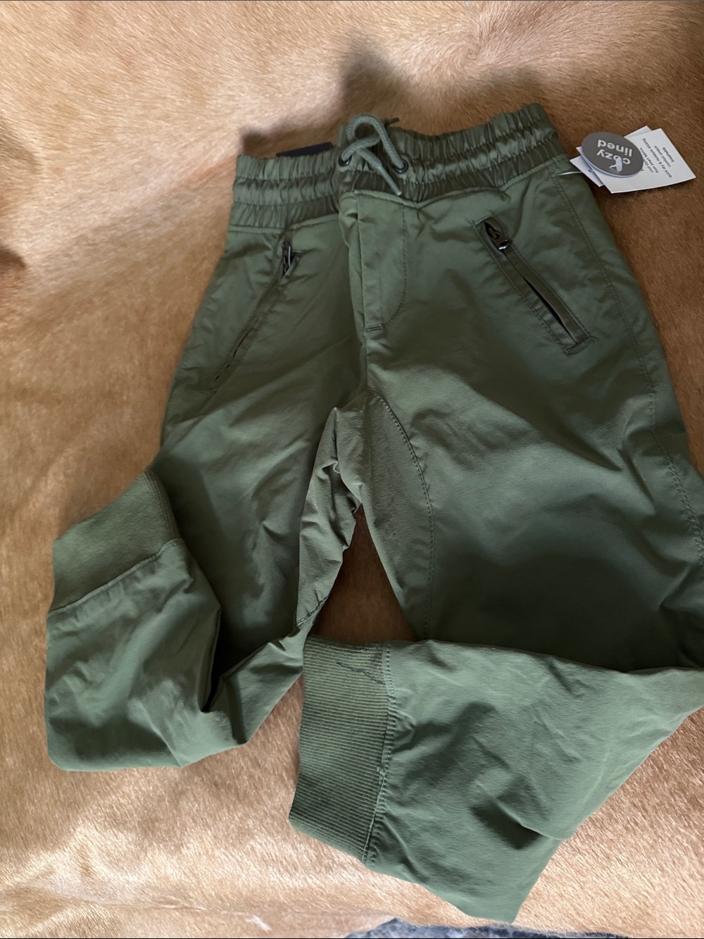 Baby GAP Olive Green & gray fully lined Jogger Pants with Zip Pockets Cuff ankle